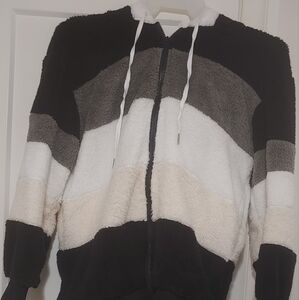 Black/Gray White/Cream Colored Fuzzy Jacket